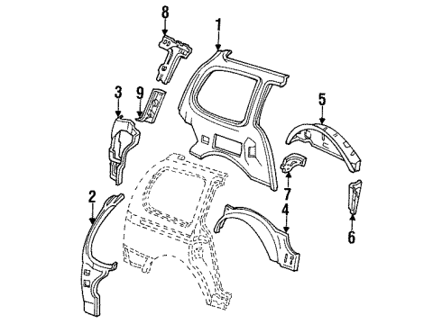 1994 Mercury Villager Inner Structure - Side Panel Inner Wheelhouse Diagram for F3XY1227886A