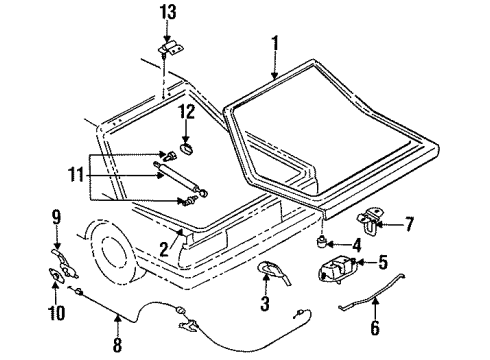 1987 Nissan Sentra Lift Gate & Hardware, Glass, Exterior Trim Cable Trunk Lid Opener Diagram for 90510-65A15