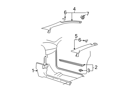 1996 Chevrolet Camaro Interior Trim - Pillars, Rocker & Floor Molding Asm-Windshield Side Upper Garnish *Graphite Diagram for 10246734