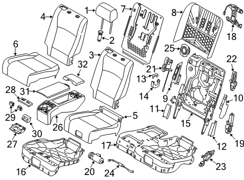 2010 BMW 535i GT Rear Seat Components Repair Kit, Armrest Diagram for 52207263364
