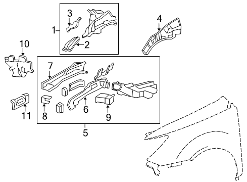2009 Acura MDX Structural Components & Rails Frame Left, Front Side Diagram for 60910-STX-A01ZZ