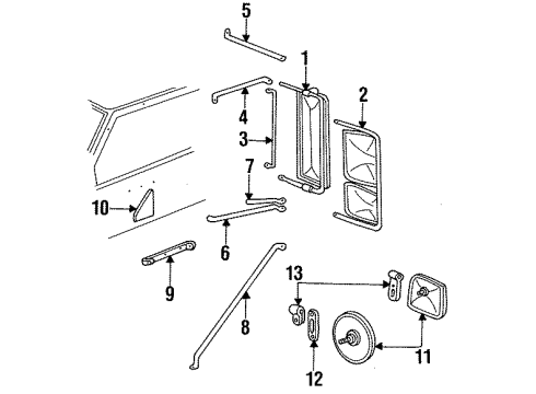 1991 Chevrolet R3500 Outside Mirrors BOLT, Hex Diagram for 9438144