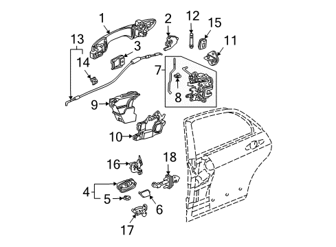 2004 Acura TSX Rear Door Handle Assembly, Left Rear Door (Outer) (Carbon Gray Pearl) Diagram for 72680-SEC-A01ZG