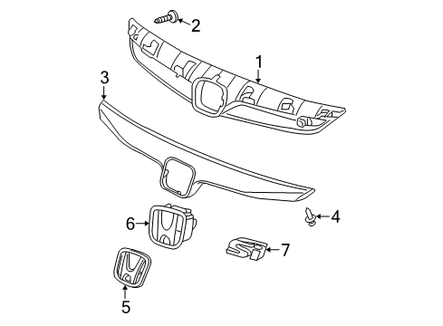 2008 Honda Civic Grille & Components Base, Front Grille (Grille Gun Metallic) Diagram for 71121-SNX-A00ZA
