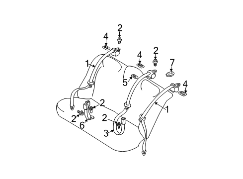 2005 Toyota Camry Rear Seat Belts Guide Diagram for 73345-AA010-B2