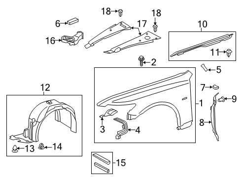 2013 Lexus LS600h Fender & Components Shield Sub-Assembly, Fender Diagram for 53806-50080