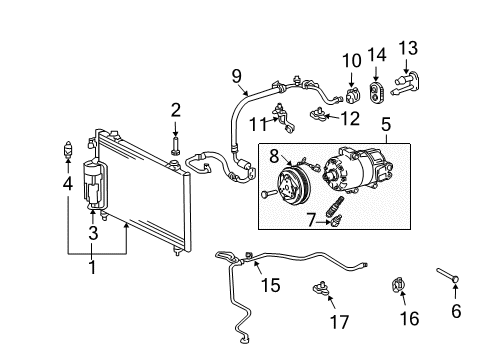 2008 Pontiac Vibe A/C Condenser, Compressor & Lines Condenser, A/C Diagram for 88972207