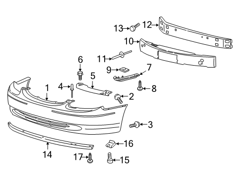 2000 Ford Taurus Front Bumper Valance Panel Diagram for YF1Z-17626-AA