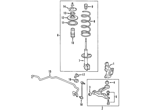 2005 Honda Odyssey Front Suspension Components, Lower Control Arm, Stabilizer Bar Link Assembly, Front Stabilizer Diagram for 51320-SHJ-A02