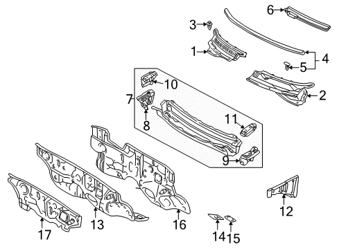 2005 Pontiac Vibe Cowl Panel, Dash Diagram for 88970775