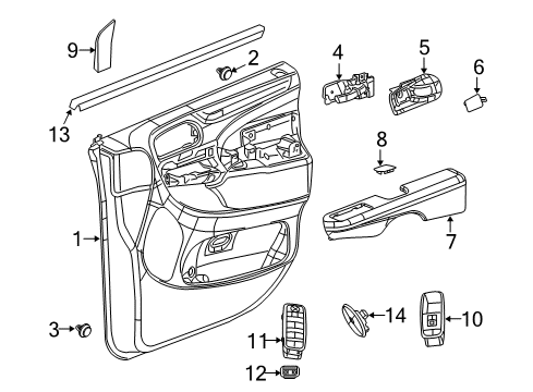 2017 Dodge Grand Caravan Front Door Front Door Trim Armrest Diagram for 1XN14DX9AA