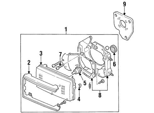 1997 Acura SLX Headlamps Spring, Adjuster Headlight Diagram for 8-97807-107-0