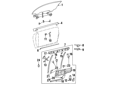 1997 Oldsmobile Aurora Front Door - Glass & Hardware Sealing Strip Asm, Front Side Door Window Inner Diagram for 25633172