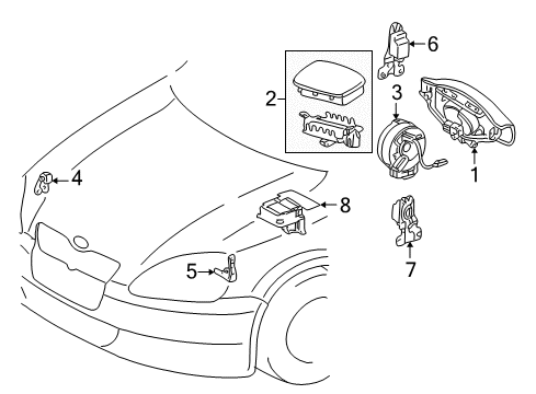 2002 Toyota Echo Air Bag Components Passenger Inflator Module Diagram for 73970-52010-B1