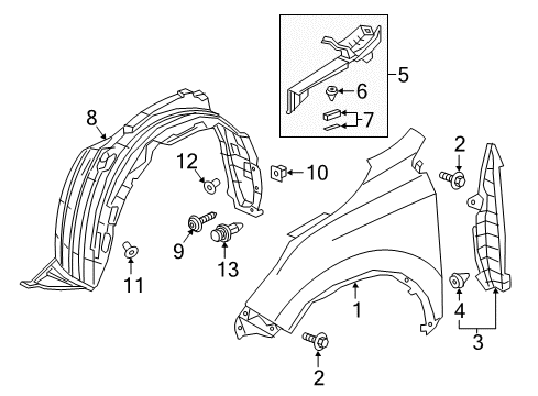 2018 Honda CR-V Fender & Components Garnish, L. FR. Fender Diagram for 74207-TLA-A00