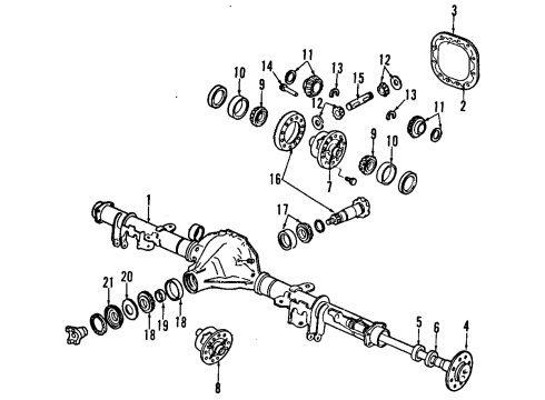 1991 Ford Aerostar Rear Axle, Differential, Propeller Shaft Universal Joints Diagram for E3TZ4635B