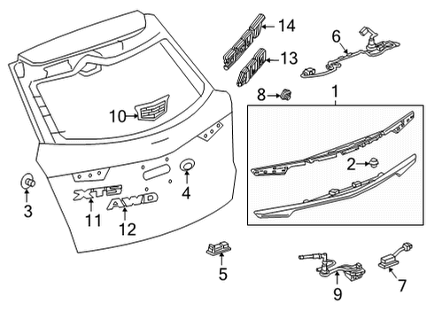 2021 Cadillac XT5 Lift Gate Applique Panel Diagram for 84405760