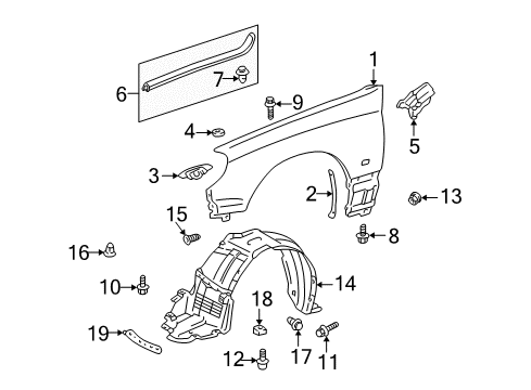 2005 Lexus IS300 Fender & Components Seal, Hood To Front Fender, RH Diagram for 53388-53010