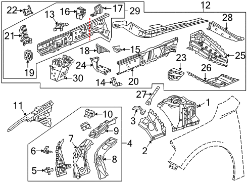 2018 Chevrolet Malibu Structural Components & Rails Diagonal Brace Diagram for 23325005