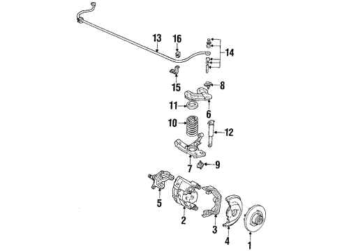 1987 Pontiac Fiero Front Suspension Components, Lower Control Arm, Upper Control Arm, Stabilizer Bar Front Chassis Springs Diagram for 14034238
