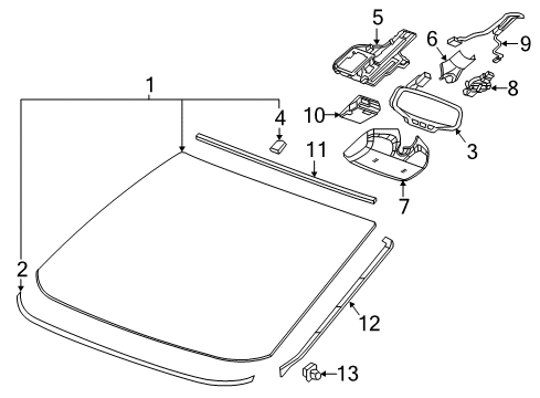 2018 Buick Cascada Windshield Glass, Reveal Moldings Mirror Cover Diagram for 13409492