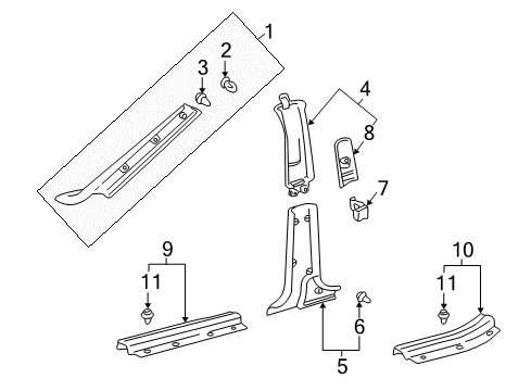 2002 Lexus LS430 Interior Trim - Pillars, Rocker & Floor Garnish, Front Pillar, RH Diagram for 62211-50011-A1