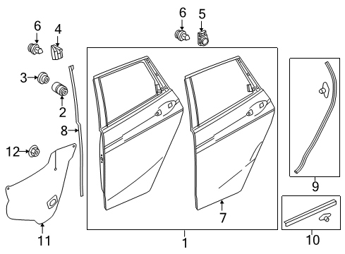 2016 Honda Fit Rear Door Panel Comp, R RR D Diagram for 67510-T5R-A92ZZ