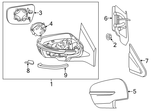 2021 Nissan Murano Outside Mirrors Mirror Assembly, LH Diagram for 96302-5AA4B