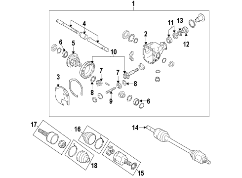 2017 Nissan GT-R Front Axle, Axle Shafts & Joints, Differential, Drive Axles, Propeller Shaft Final Drive Assy-Front Diagram for 38500-AR51A