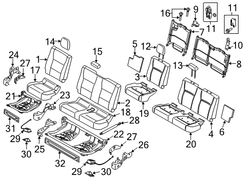 2017 Ford F-250 Super Duty Rear Seat Components Seat Cushion Pad Diagram for FL3Z-1663841-F