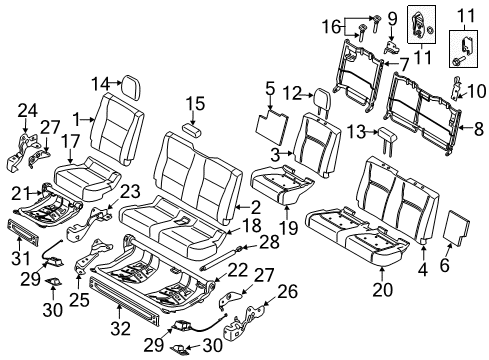 2017 Ford F-250 Super Duty Rear Seat Components Seat Frame Diagram for FL3Z-1663160-A