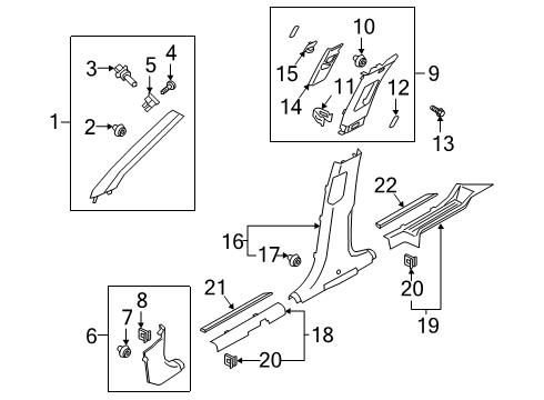 2021 Hyundai Palisade Interior Trim - Pillars Cover-Ctr Pillar UPR S.R.S, LH Diagram for 858G8-S8000-MMH