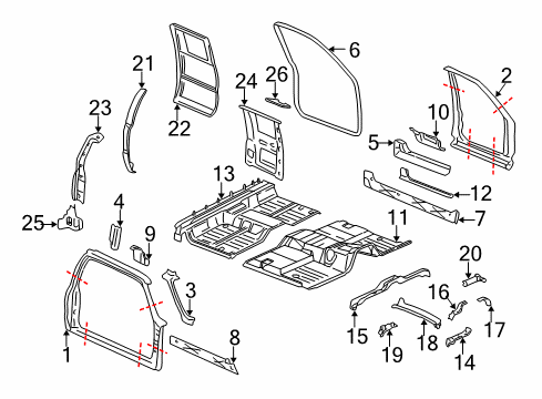 2000 GMC Sierra 1500 Uniside Panel-Front Floor Diagram for 25910526