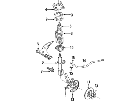 1993 Mercury Capri Front Suspension Components, Lower Control Arm, Stabilizer Bar Rotor Diagram for YM1Z-1V125-AA