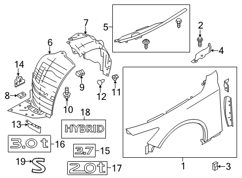 2017 Infiniti Q50 Fender & Components, Exterior Trim Air Guide-Front, RH Diagram for 62822-4GA0A