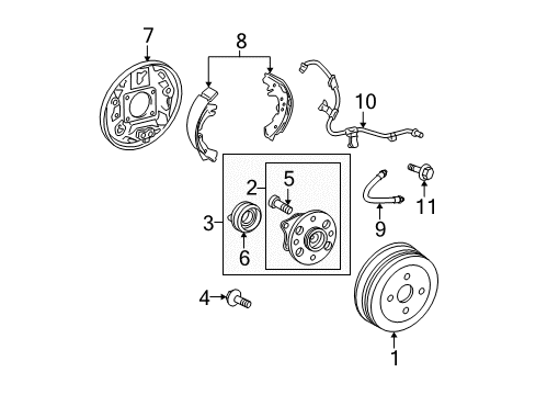 2011 Toyota Yaris Rear Brakes ABS Sensor Wire Diagram for 89516-52110