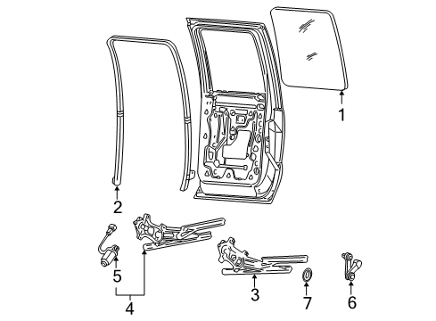 2002 Ford F-150 Rear Door - Glass & Hardware Door Glass Diagram for YL3Z-1625713-AA