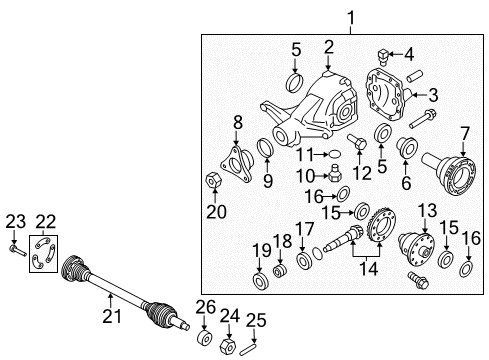 2017 Genesis G80 Axle & Differential - Rear Cover Assembly Diagram for 53075-3C300