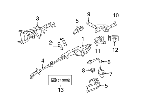 2008 Jeep Liberty Steering Column, Steering Wheel & Trim, Shroud, Switches & Levers Column-Steering Diagram for 5057349AJ