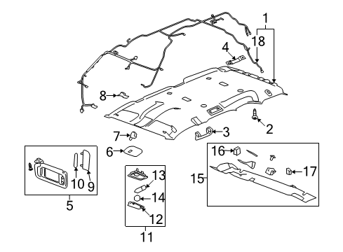 Diagram for 2010 Cadillac Escalade EXT Interior Trim - Roof