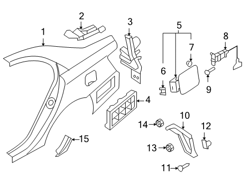 2007 Hyundai Sonata Quarter Panel & Components Rear Left Arch Fender Liner Splash Guard Diagram for 86821-3K000