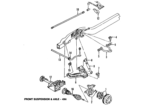 2005 GMC Safari Front Suspension Components, Drive Axles, Lower Control Arm, Upper Control Arm, Stabilizer Bar, Torsion Bar Front Wheel Bearing Diagram for 15112451