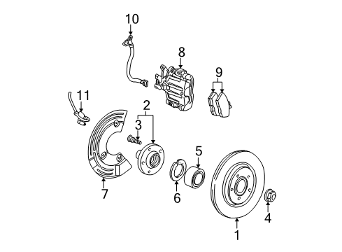 2003 Lincoln LS Rear Brakes Caliper Assembly Diagram for 2R8Z-2553-AB