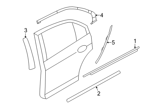 2008 Ford Fusion Exterior Trim - Rear Door Body Side Molding Diagram for 6E5Z-5425556-APTM