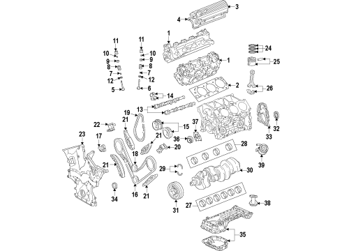 2009 Toyota Tundra Engine Parts, Mounts, Cylinder Head & Valves, Camshaft & Timing, Variable Valve Timing, Oil Cooler, Oil Pan, Oil Pump, Crankshaft & Bearings, Pistons, Rings & Bearings Front Mount Diagram for 12362-0P020