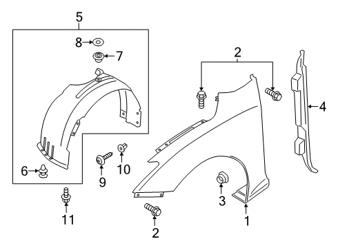2020 Hyundai Veloster Fender & Components Front Wheel Guard Assembly, Right Diagram for 86812-J3000