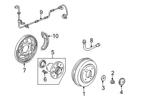 1998 Honda Civic Brake Components Plate, Right Rear Brake Back Diagram for 43110-S04-801