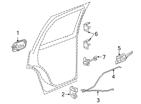 2007 GMC Sierra 1500 Classic Rear Door - Lock & Hardware Rear Side Door Latch Assembly Diagram for 15110649