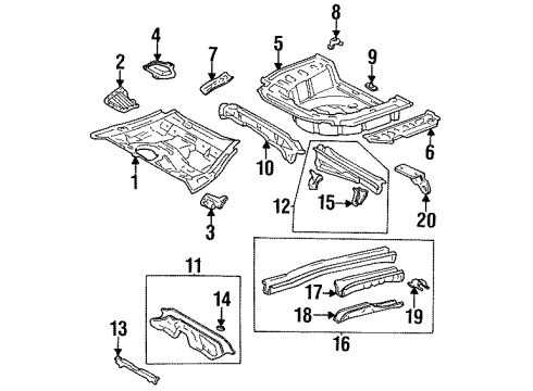 1996 Toyota Tercel Rear Body - Floor & Rails Member Sub-Assy, Rear Floor Cross Diagram for 57605-16050