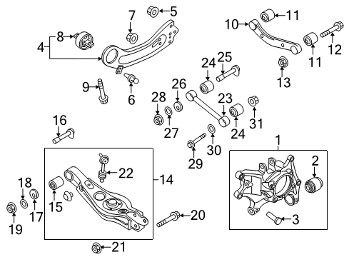 2018 Kia Sorento Rear Suspension Components, Lower Control Arm, Upper Control Arm, Stabilizer Bar Carrier Assembly-Rear Axle Diagram for 52720C5000